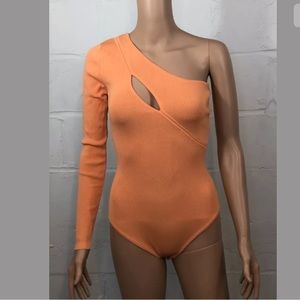 4S13NNA One Arm Bodysuit S Orange Keyhole Front